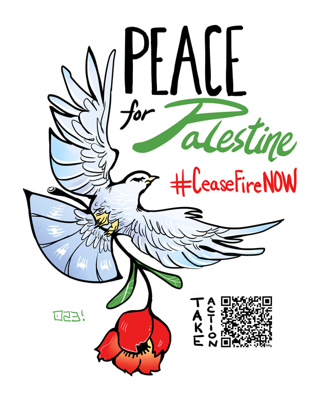 A poster design featuring a peace dove holding a red poppy, native to Palestine. 